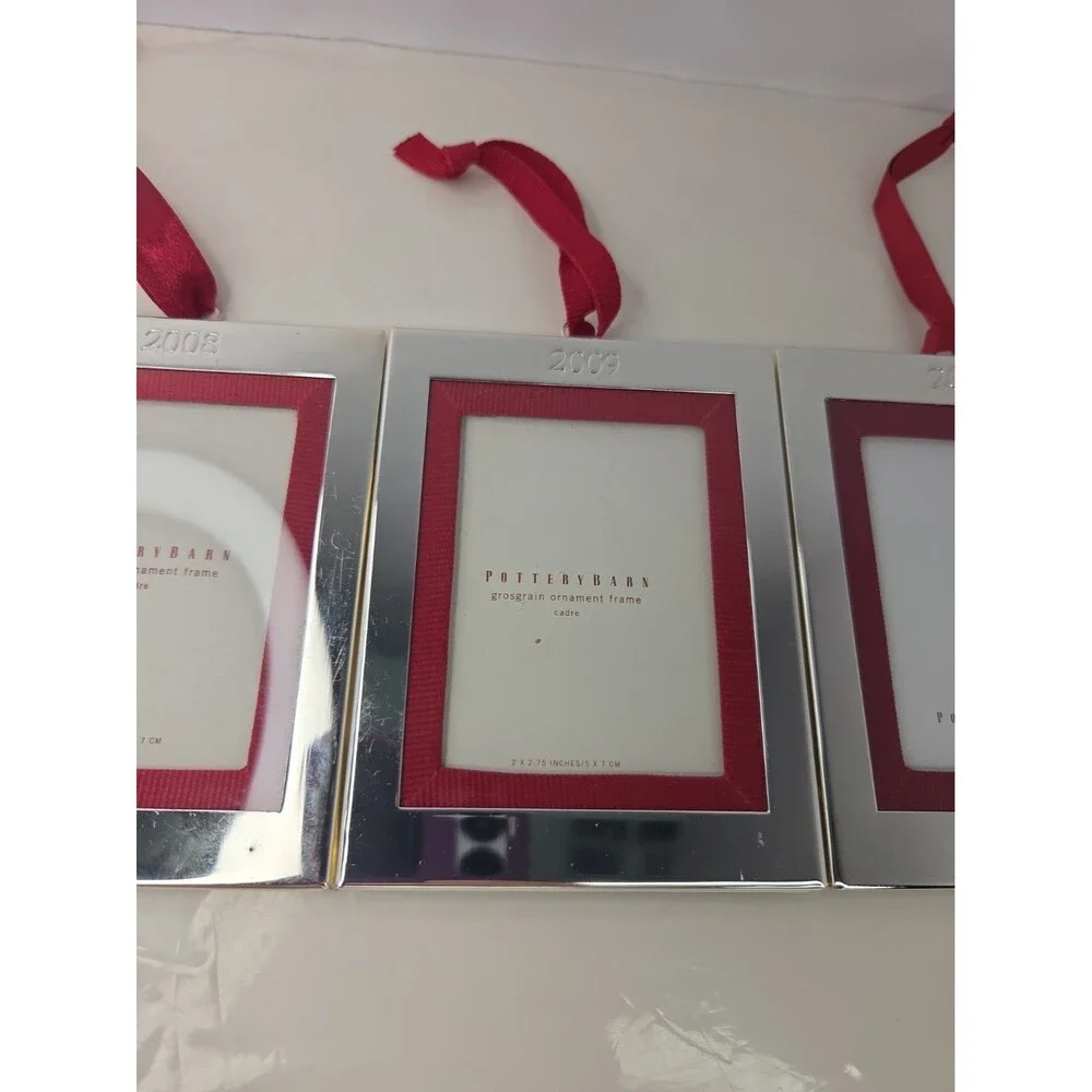 6 Pc Pottery Barn Silver Frame Ornament Lot 2005-2010 Mixed Ribbon Locket NEW